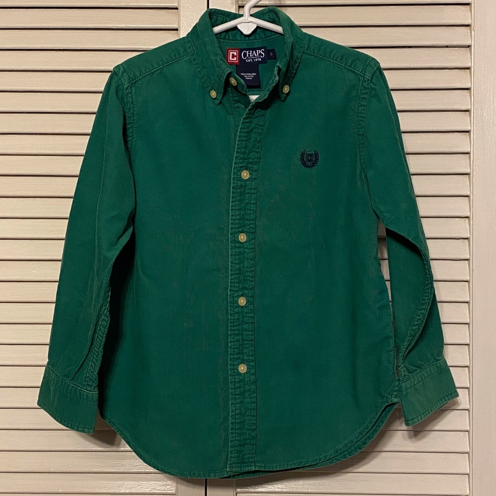 CHAPS Boys 5 Kelly Green Cord Button-down Shirt